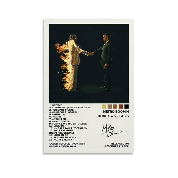 Metro Boomin Poster Heroes & Villains Album Cover Posters Canvas Art Poster Bedroom Decor Posters