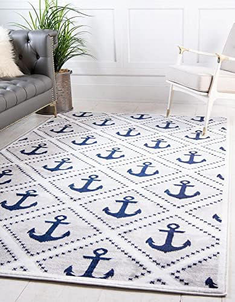 Metro Collection Modern Nautical Coastal Geometric Anchors Area Rug