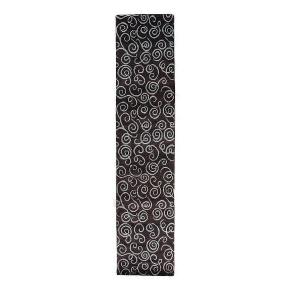 Metro Hand-Knotted New Zealand Wool Brown/Light Blue 2'6"x12' Area Rug