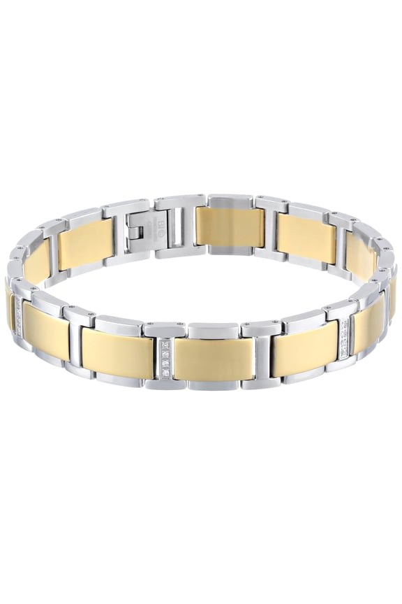 0.15 Carat Diamond Gold Ion Plated Stainless Steel Link Bracelet