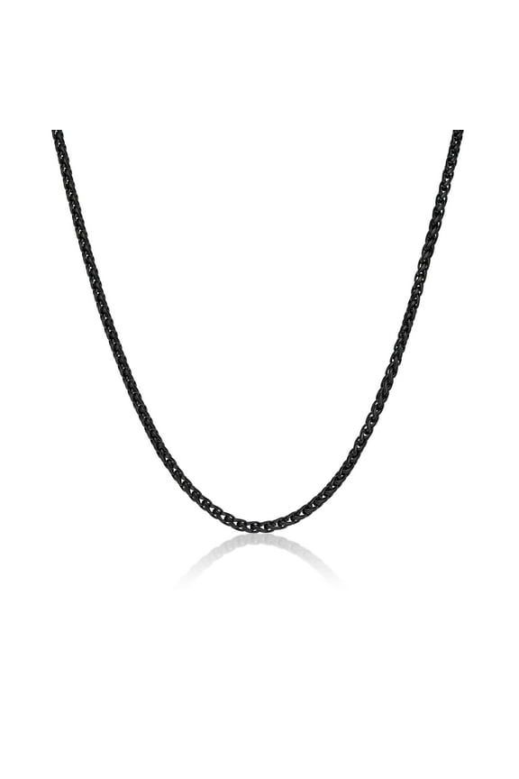 22 Inches Long Thin Wheat Chain Necklace for Men in Stainless Steel with Black Ion Plating 3 mm Wide Lobster Claw