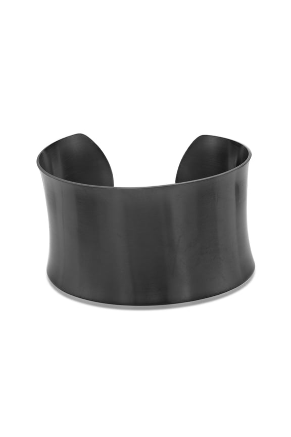 7 Inches Long Wide Open Cuff Bangle Bracelet for Women I 2.5 Inches in Diameter and 1.5 Inches in Height I Black Satin Finish Stainless Steel Bangle for Her I Wide Bracelet