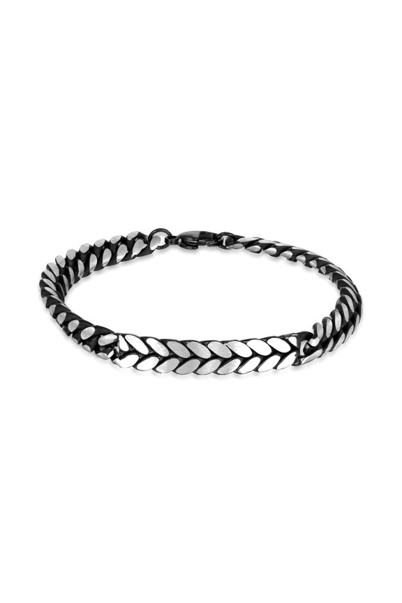 Metro Jewelry Black Ion Plated Stainless Steel Chevron Chain ID Bracelet
