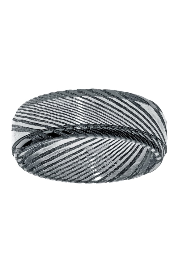 Damascus Steel Contemporary Ring for Men with Black Ion Plating - 8 MM Wide - Size 10