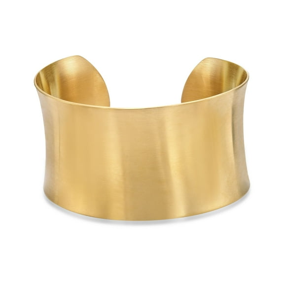 Lavari Jewelers 7 Inches Long Wide Open Cuff Bangle Bracelet for Women I 2.5 Inches in Diameter and 1.5 Inches in Height I Yellow Gold Satin Finish Stainless Steel Bangle for Her I Wide Bracelet