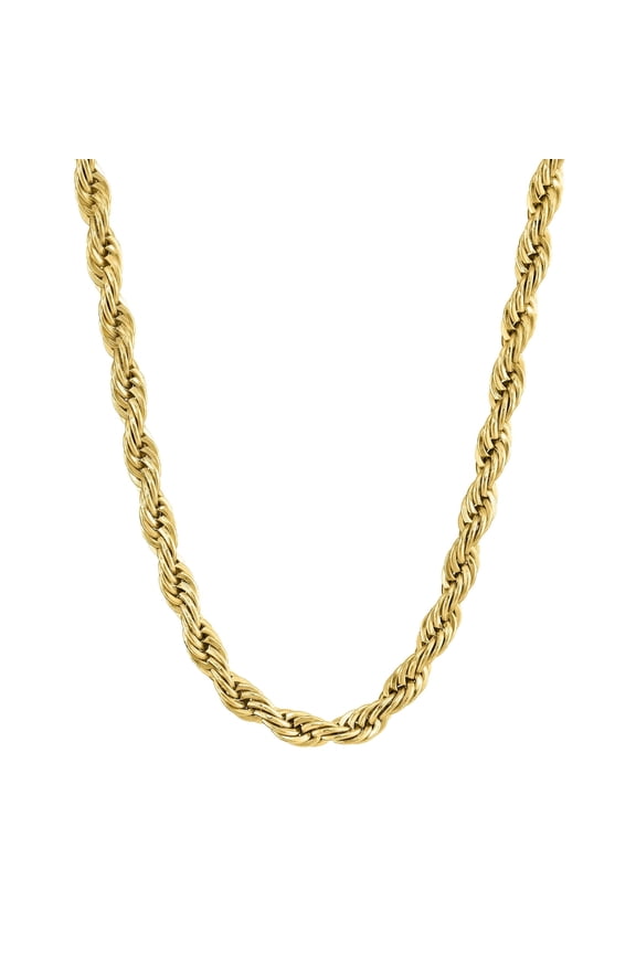 Gold Ion Plated Stainless Steel 3MM Rope Chain Necklace - 20 Inch