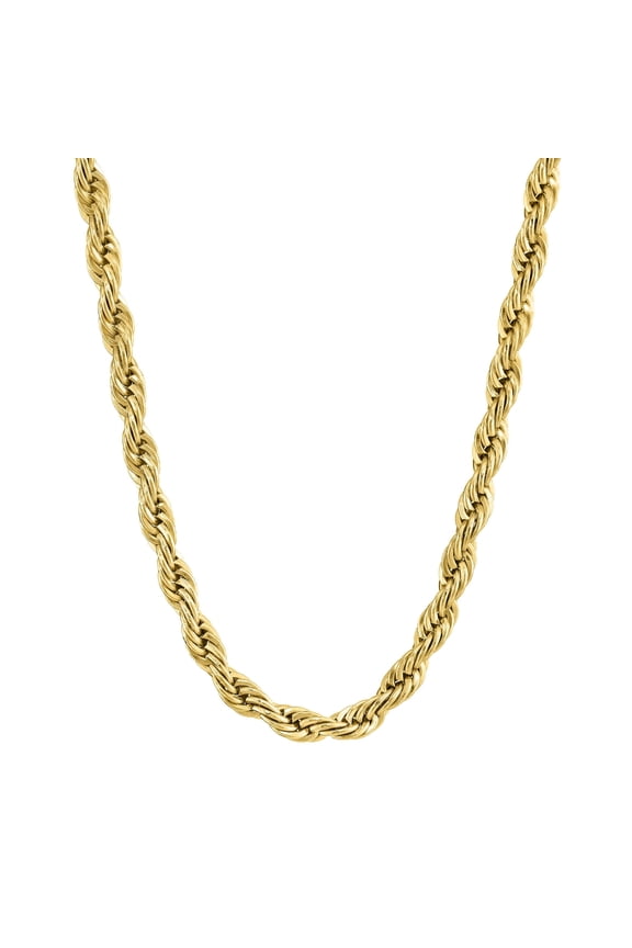 Jewelry Gold Ion Plated Stainless Steel 3MM Rope Chain Necklace - 20 Inch