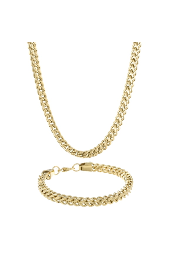 Metro Jewelry Gold Ion Plated Stainless Steel 6 MM Foxtail Gift Set - 22 Inch Chain Necklace and 9 Inch Bracelet
