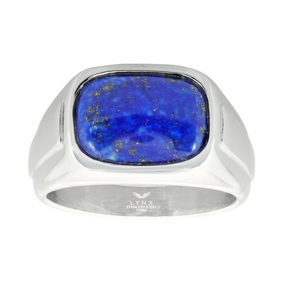 Metro Jewelry Lapis Lazuli Rounded Rectangle Ring for Men in Stainless Steel - 13 MM Wide - Size 10