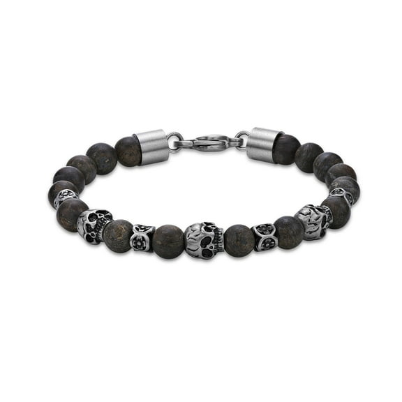 Metro Jewelry Matte Finish Stainless Steel and Matte Bronzite Skull Bracel
