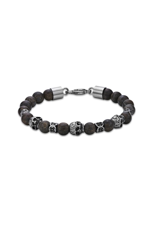 Metro Jewelry Matte Finish Stainless Steel and Matte Bronzite Skull Bracel