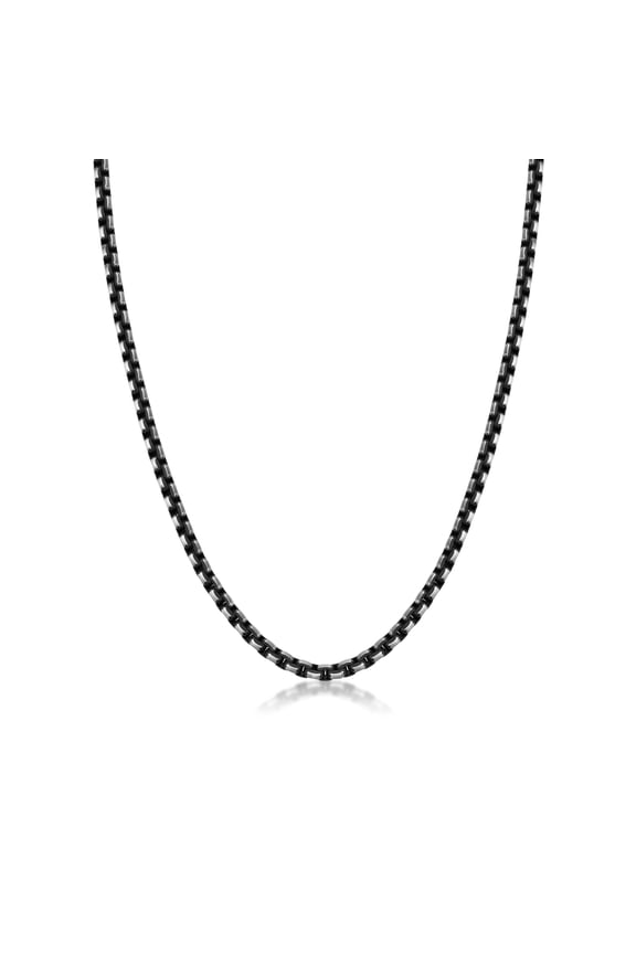 Stainless Steel Box Chain Necklace for Men with Black Ion Plating 5 MM 18 Inch Long with Lobster Claw