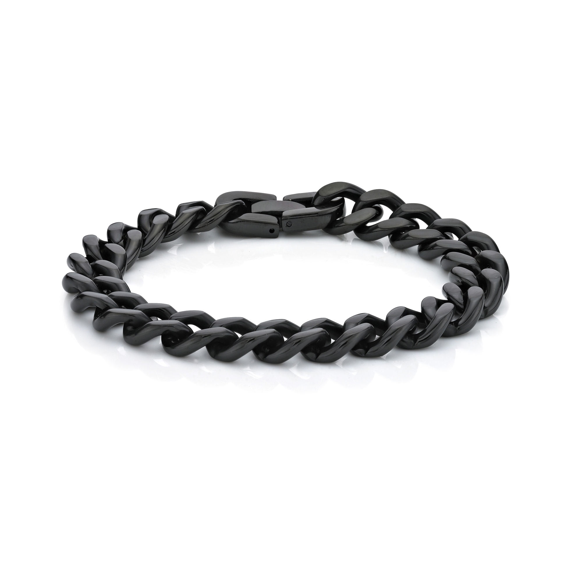 Metro Jewelry Stainless Steel Curb Chain Bracelet for Men with Black Ion Plating - 9 Inches Long 11 MM Wide with Fold Over Clasp