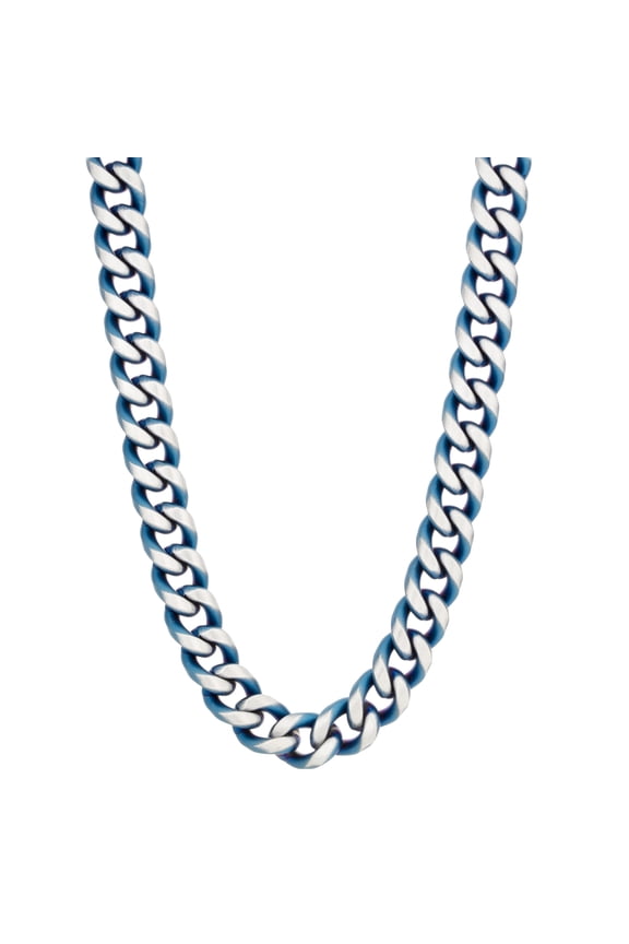 Stainless Steel Curb Chain Necklace for Men with Blue Ion Plating 10 MM 22 Inch Long
