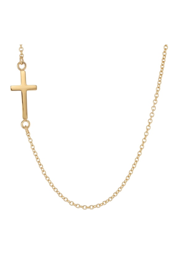 Metro Jewelry Stainless Steel Gold Ion Plated Sideways Cross Specialty Necklace Necklace - 23MM Wide, 9MMches Length with Lobster Clasp