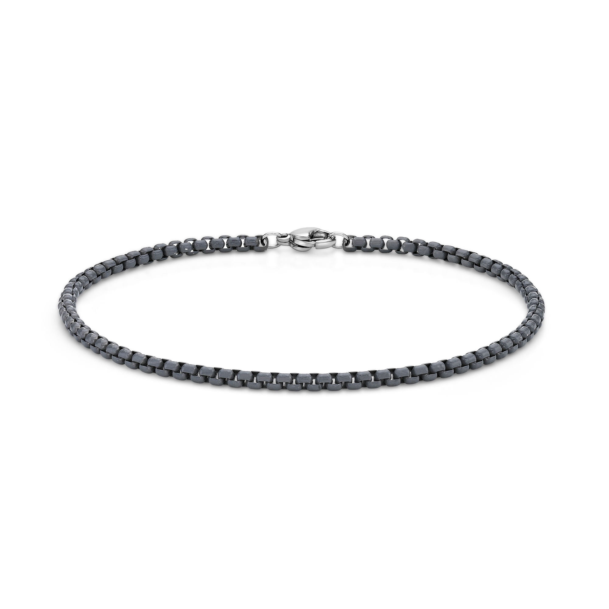 Metro Jewelry Stainless Steel Gray Acrylic Bracelet for Men 9 Inches Box Chain 3 mm Wide Lobster Claw