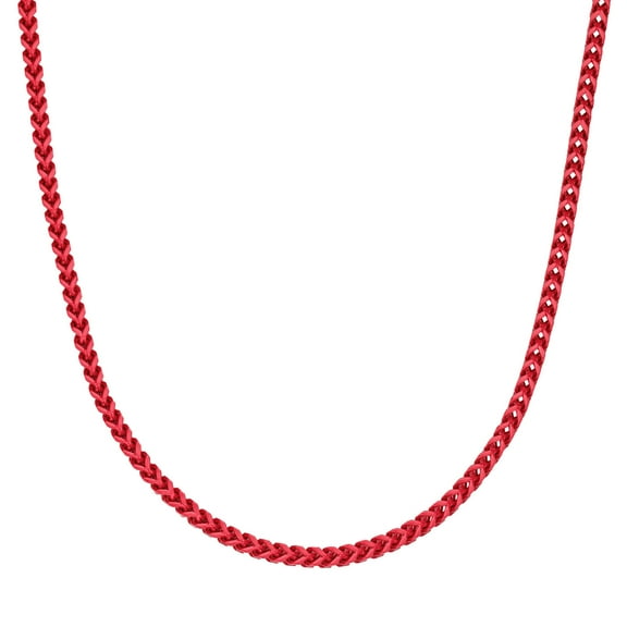 Metro Jewelry Stainless Steel Red Acrylic Necklace for Men 24 Inches Thin Franco Chain 5 mm Wide Lobster Claw