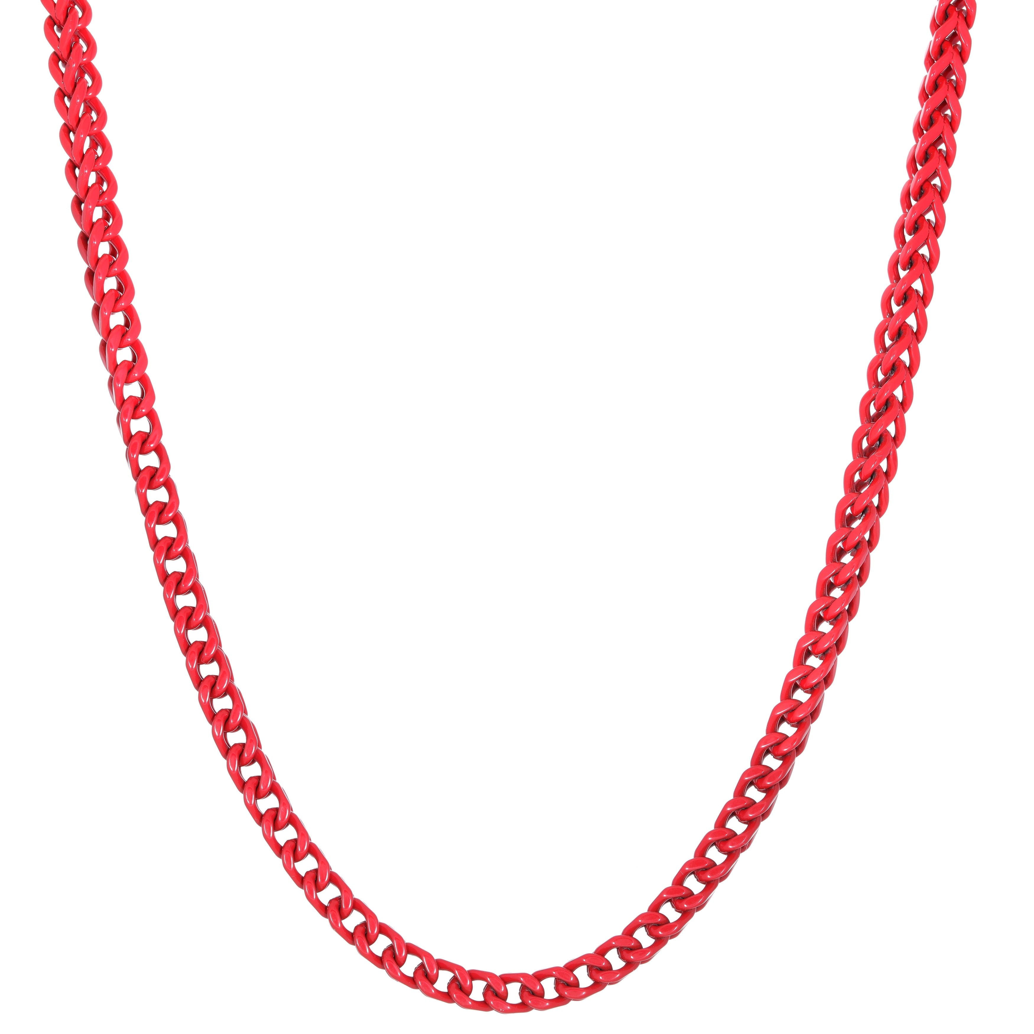 Metro Jewelry Stainless Steel Red Acrylic Thick Franco Chain Necklace for Men 5 mm Wide 26 Inches Lobster Claw