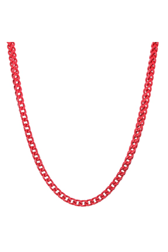 Stainless Steel Red Acrylic Thick Franco Chain Necklace for Men 5 mm Wide 26 Inches Lobster Claw
