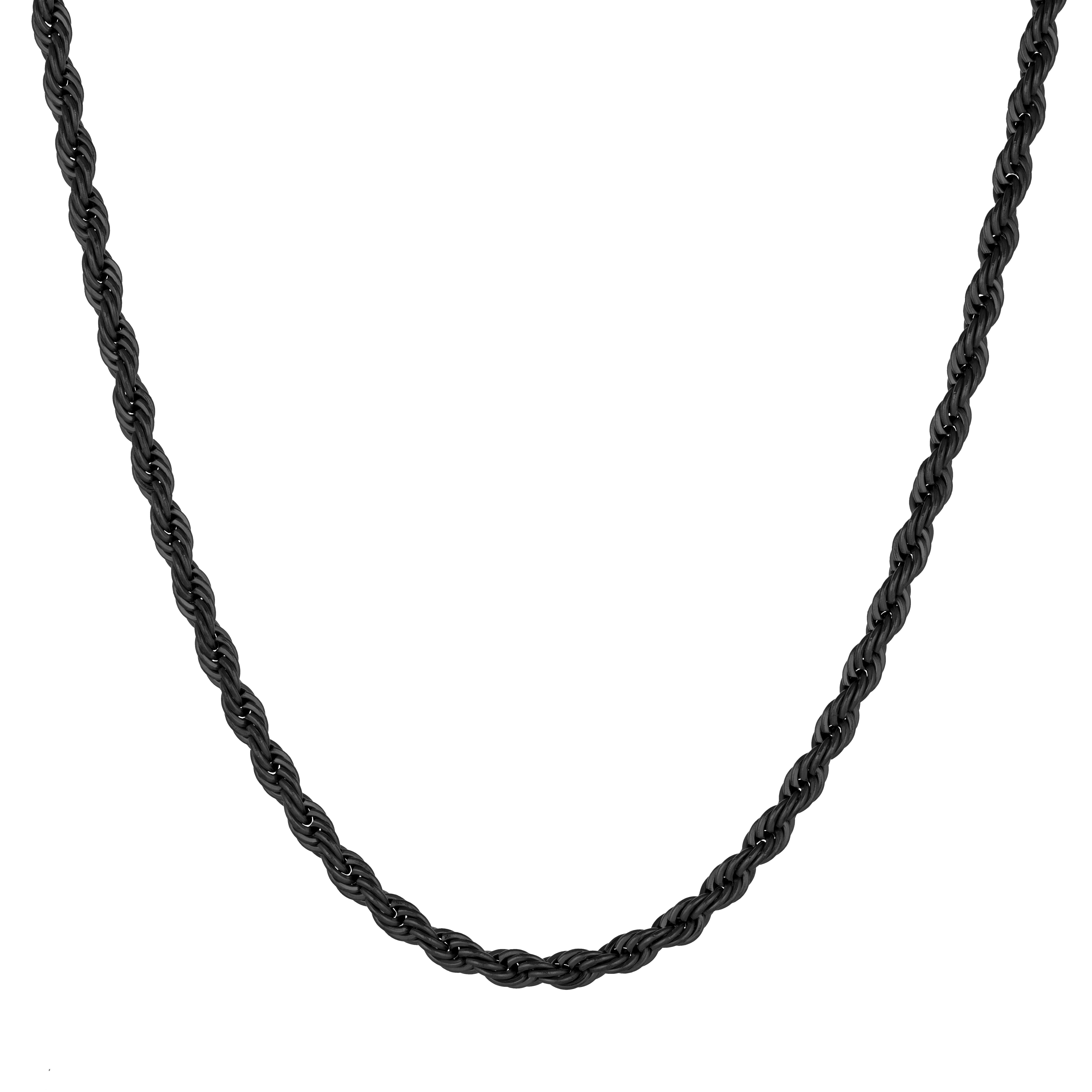 Stainless Steel 24 Inches Long 4 MM Wide Rope Chain Necklace Black Ion Plating with Lobster Claw Clasp for Men by Metro Jewelry
