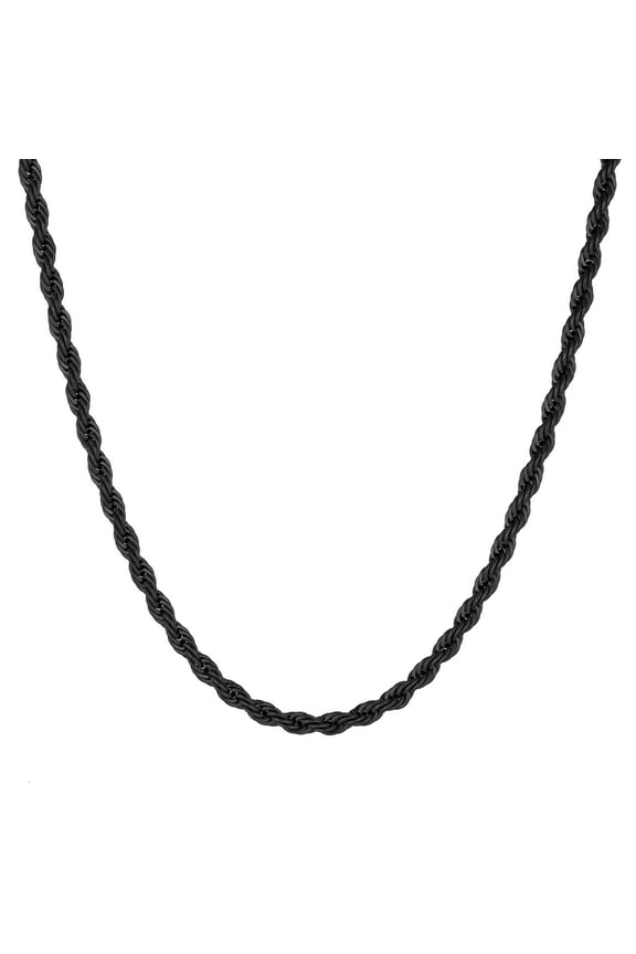 Stainless Steel 30 Inches Long 4 MM Wide Rope Chain Necklace Black Ion Plating with Lobster Claw Clasp for Men by Metro Jewelry