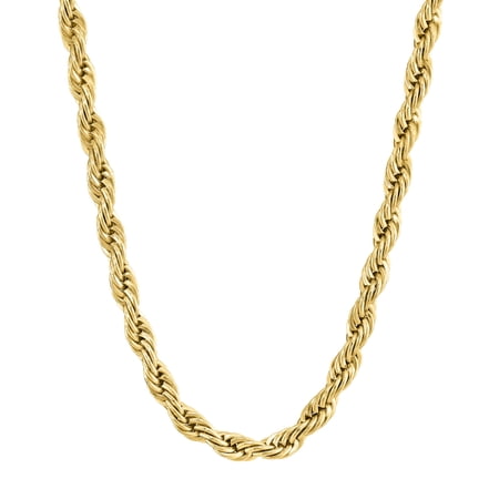 Stainless Steel 18 Inches Long 4 MM Wide Rope Chain Necklace Yellow Gold Ion Plating with Lobster Claw Clasp for Men by Metro Jewelry
