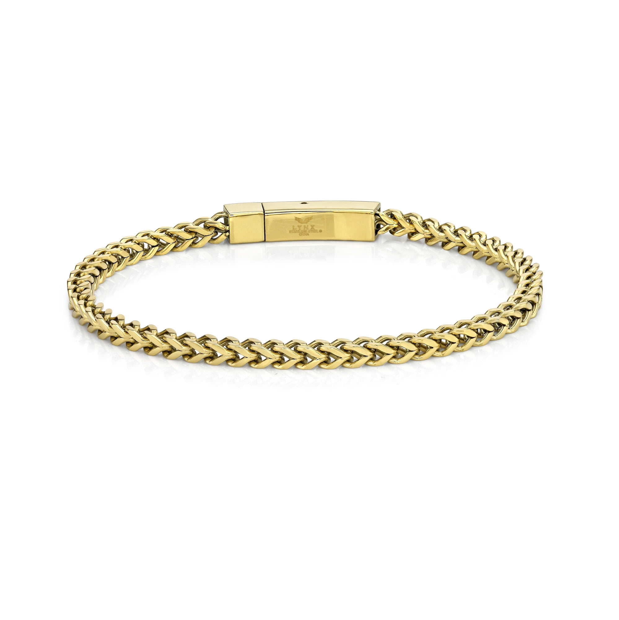 Metro Jewelry Stainless Steel Thin Foxtail Bracelet for Men with Gold Ion Plating 4 mm Wide 9 icnhes Long
