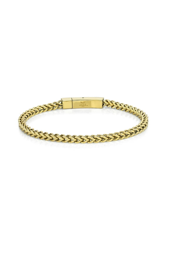 Stainless Steel Thin Foxtail Bracelet for Men with Gold Ion Plating 4 mm Wide 9 icnhes Long