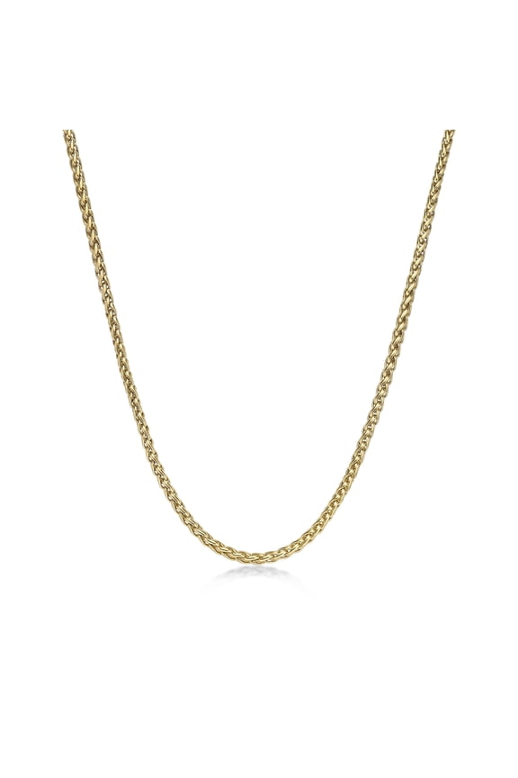 Stainless Steel Thin Wheat Chain Necklace for Men with Yellow Gold Ion Plating 20 Inches Long 3 mm Wide Lobster Claw