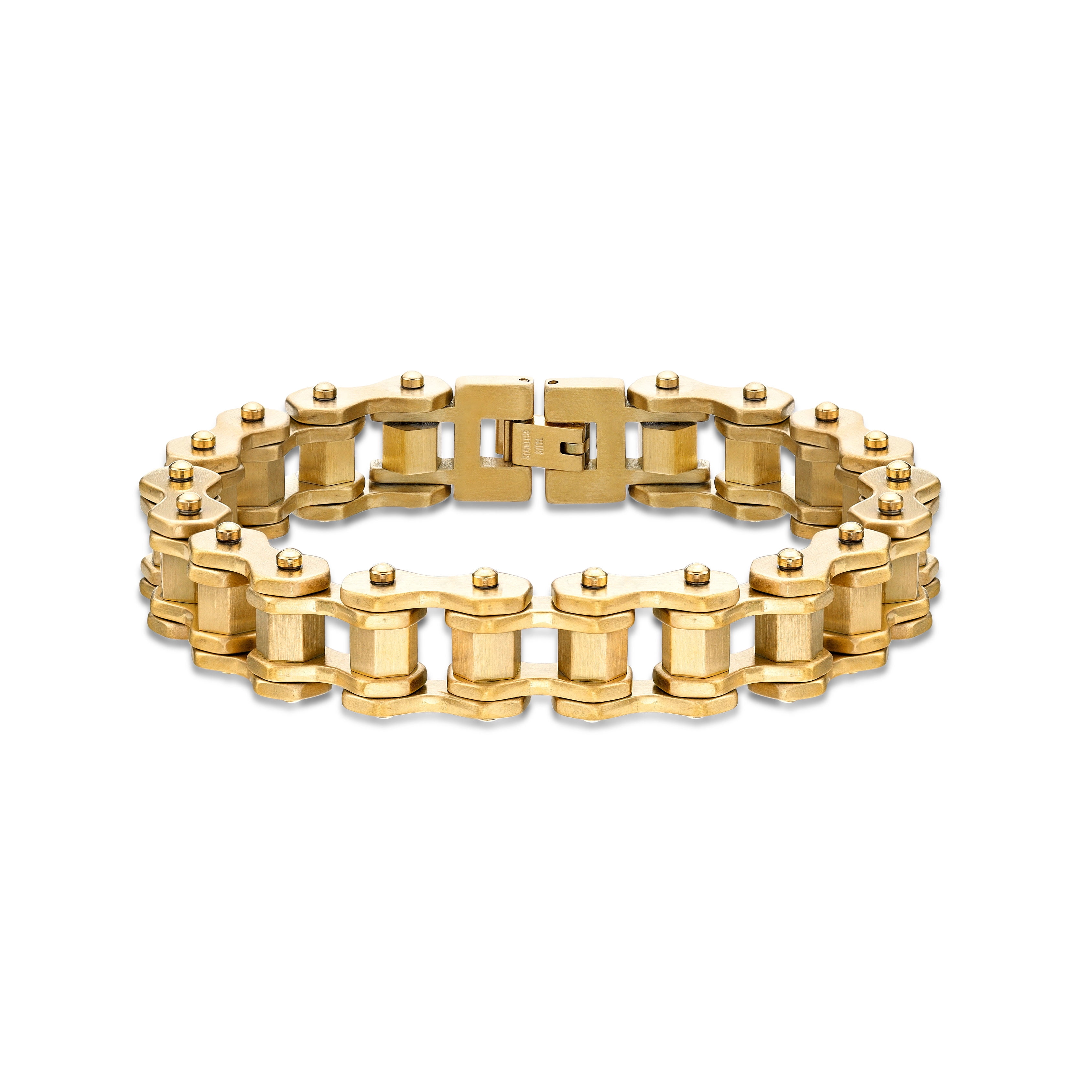Metro Jewelry Stainless Steel with Yellow Gold Ion Plating Bicycle Chain Bracelet for Men with Fold Over Clasp
