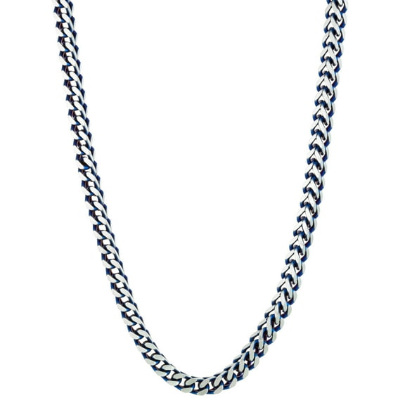 Metro Jewelry Men's Stainless Steel 5 MM Thick Two Tone Foxtail Chain Necklace with Blue Ion Plating and Lobster Claw - 22 Inches Long