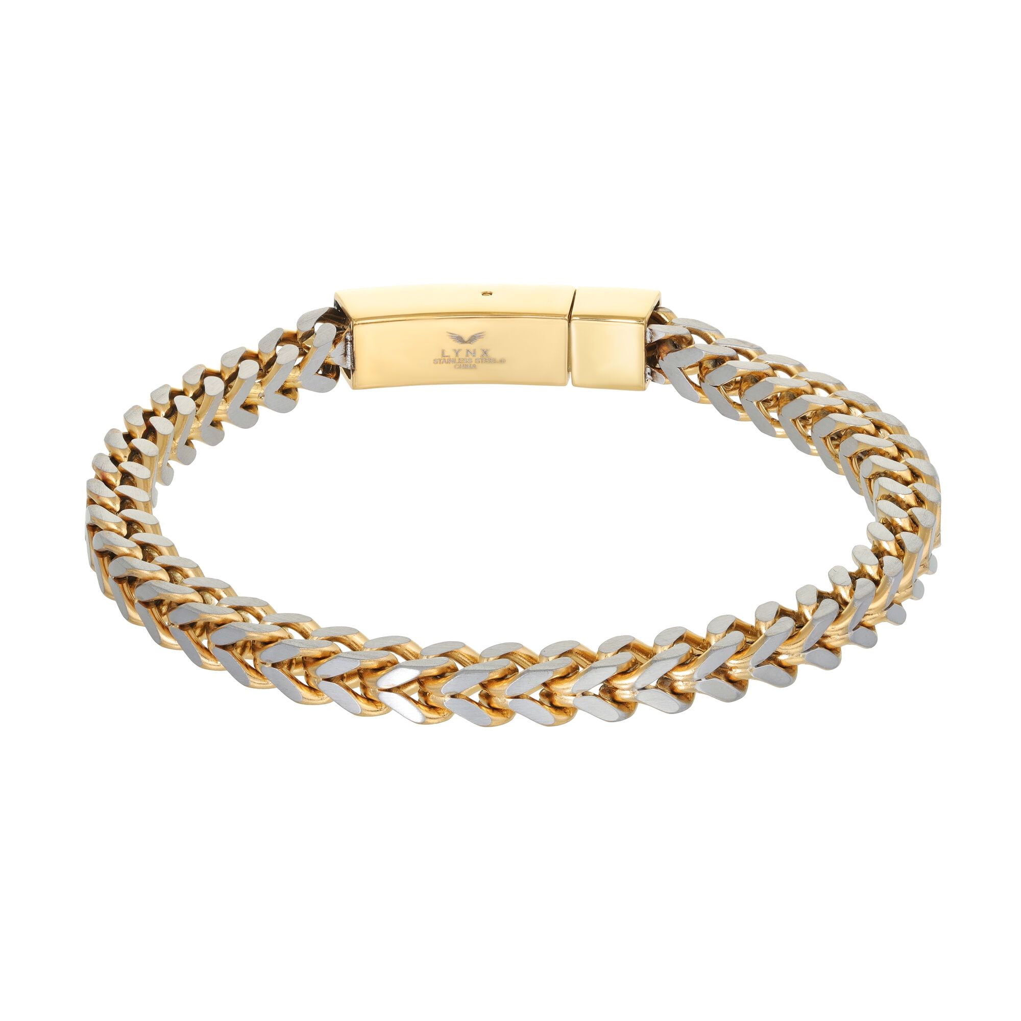 Metro Jewelry Two Tone Foxtail Chain Bracelet for Men in Stainless Steel with Yellow Gold Ion Plating - 9 Inches Long 6 mm Wide with Push Lock