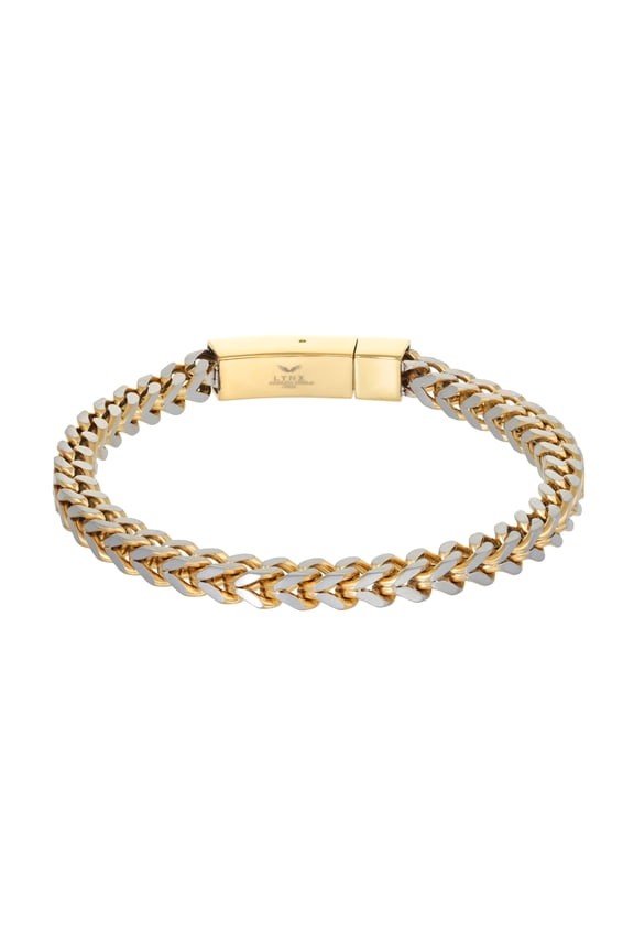 Metro Jewelry Two Tone Foxtail Chain Bracelet for Men in Stainless Steel with Yellow Gold Ion Plating - 9 Inches Long 6 mm Wide with Push Lock