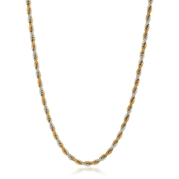 Stainless Steel 30 Inches Long 3 MM Wide Two Tone Rope Chain with Lobster Claw Clasp for Men by Metro Jewelry
