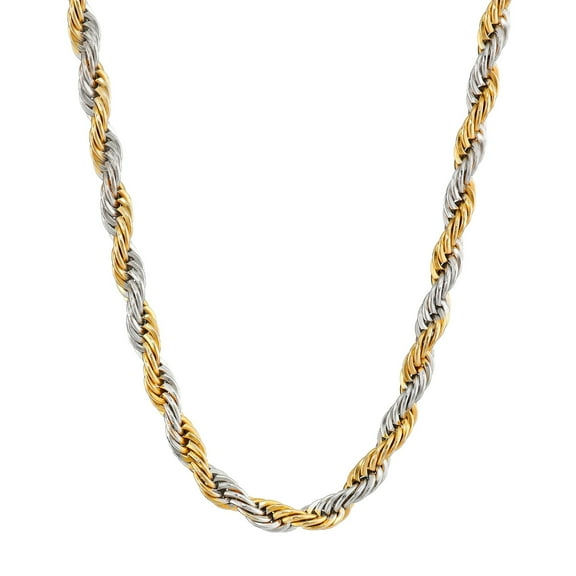 Stainless Steel 20 Inches Long 4 MM Wide Two Tone Rope Chain Necklace Gold Ion Plating with Lobster Claw Clasp for Men by Metro Jewelry
