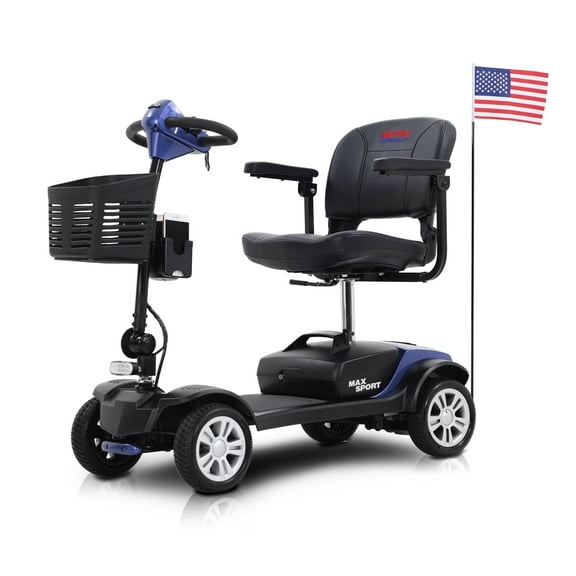Metro Mobility 4-Wheel Electric Scooter - 300 lbs Capacity, Larger Legroom, Cup & Phone Holder, LED Lights- Blue