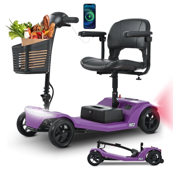 taoruifang 4 Wheel Folding Mobility Scooters for Seniors - 300 lbs Capacity Electric Mobility Scooter for Adults, Travel - Long Range Power Extended Battery & Freewheel Mechanism - Purple