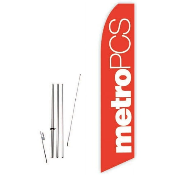 Metro PCS Orange Super Novo Feather Flag - Complete with 15ft Pole Set and Ground Spike