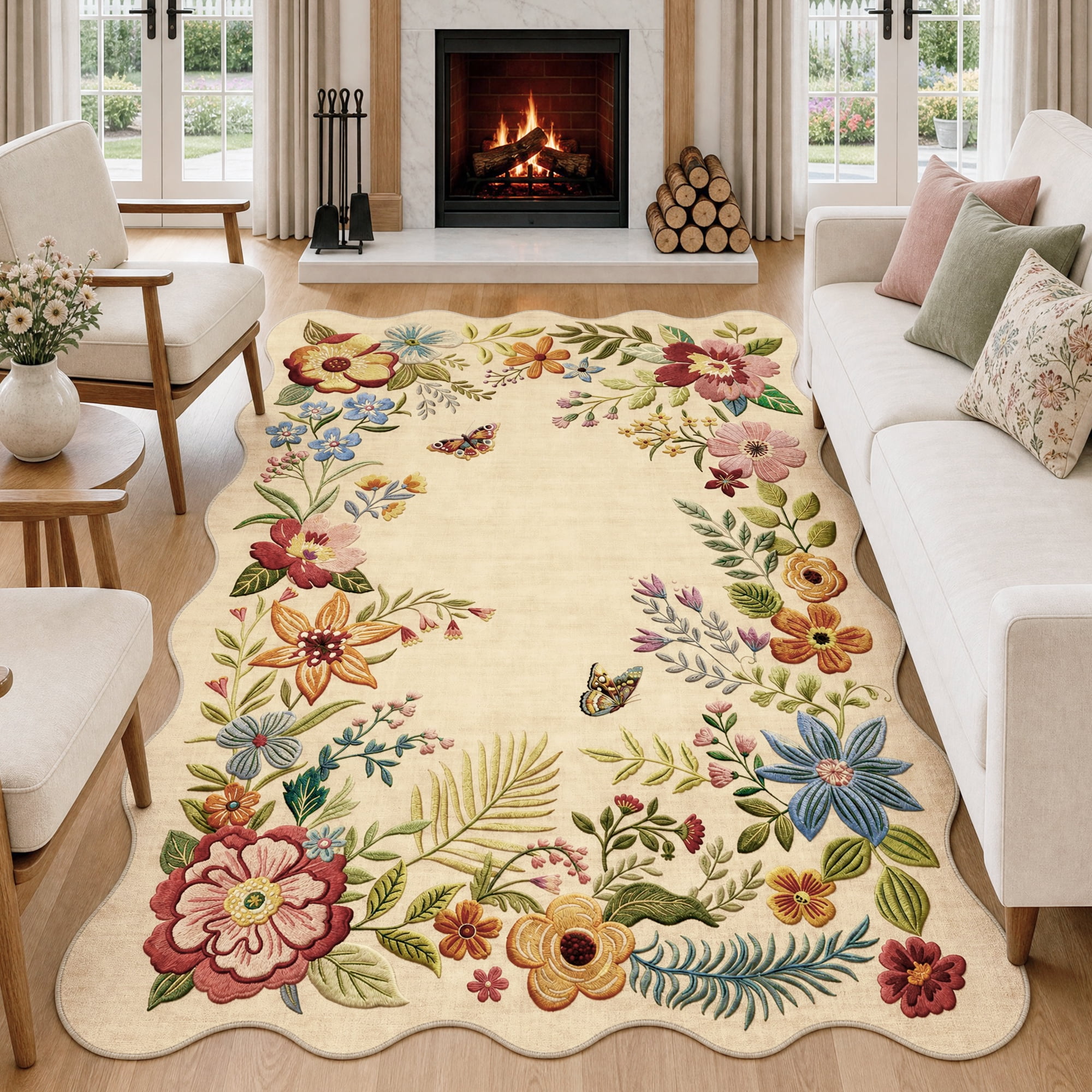 Metro Parlor 5x7 Floral Washable Area Rug Beige Vintage Flower Boho ...