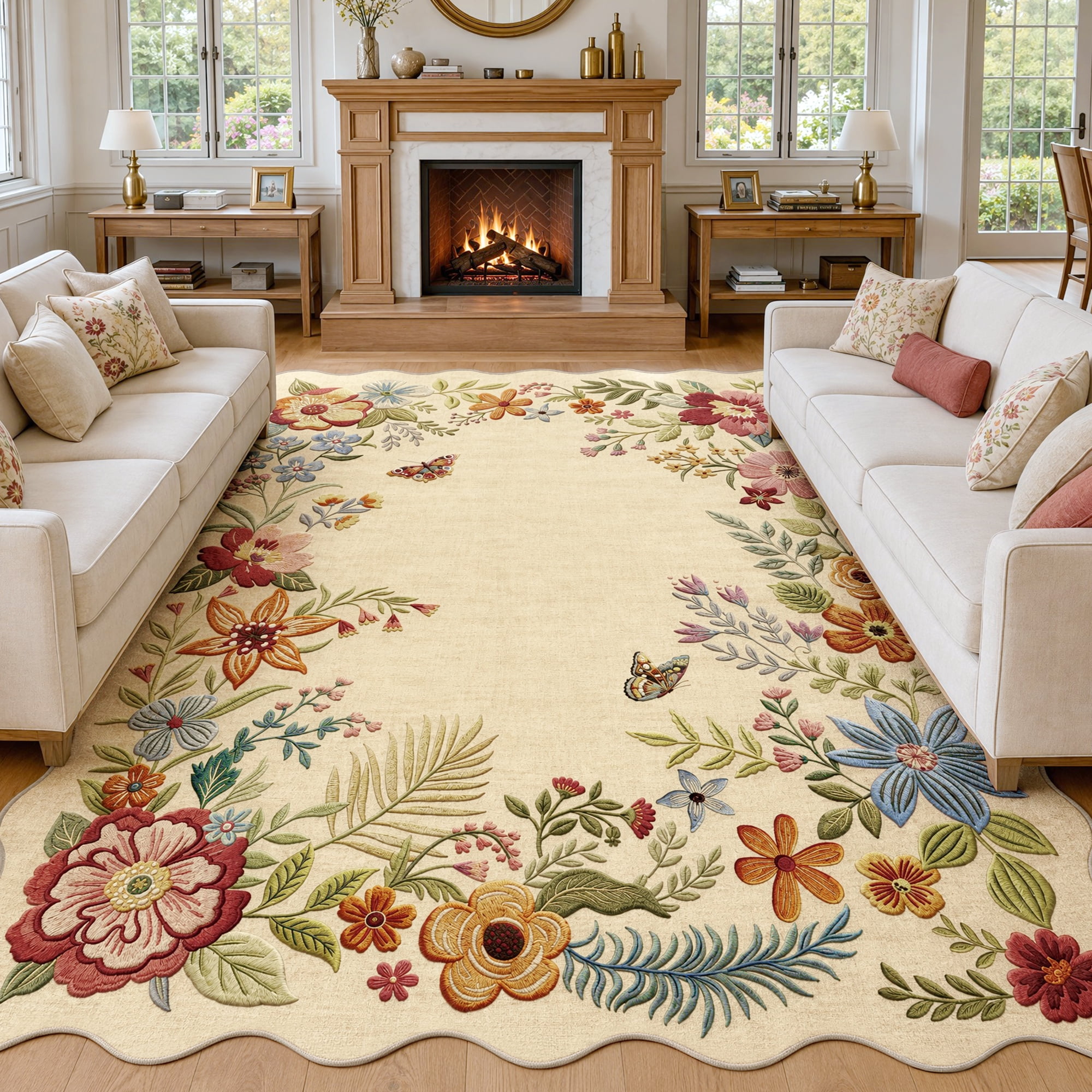 Metro Parlor 8x10 Floral Washable Area Rug Beige Vintage Flower Boho ...