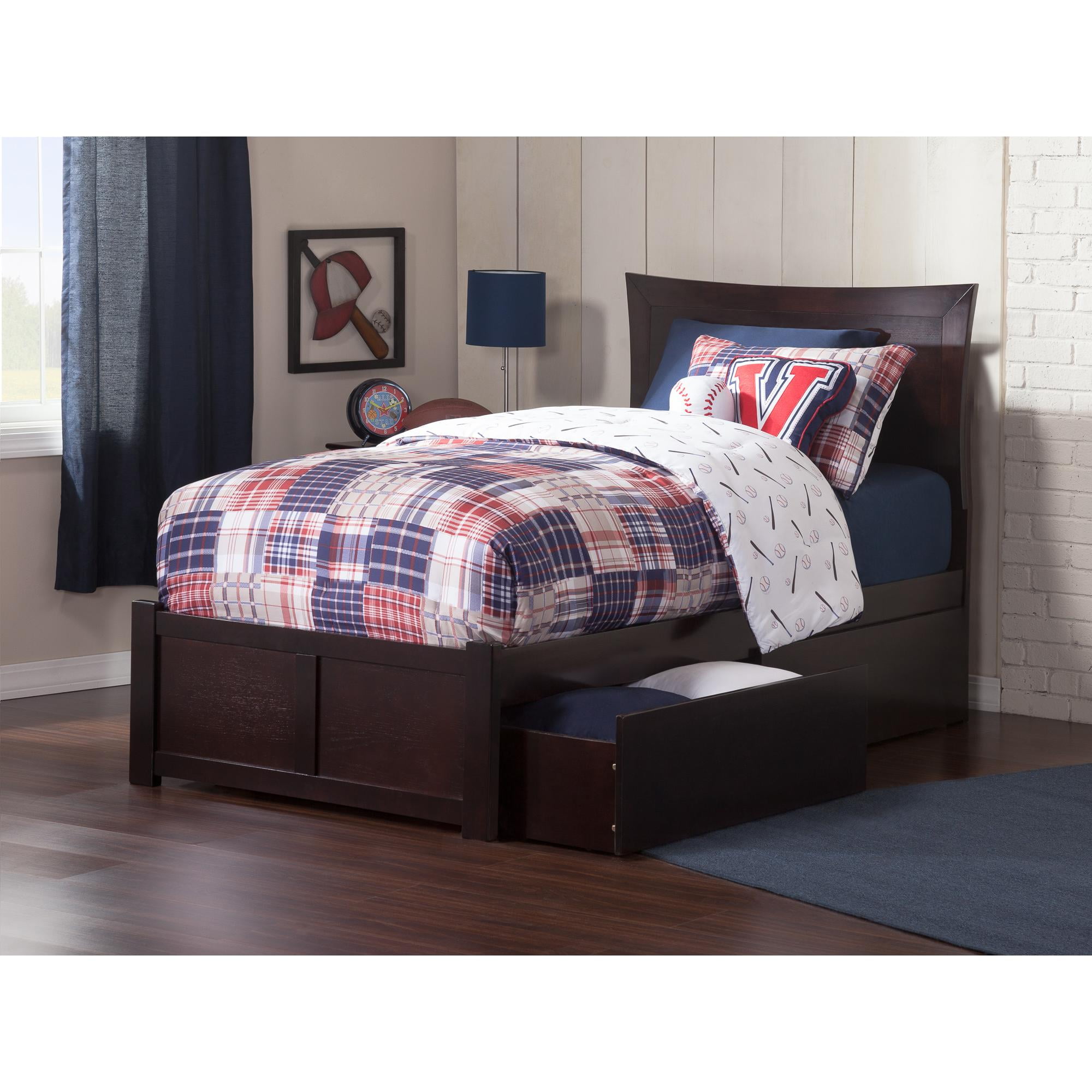 Espresso Twin Wood Platform Bed with Storage Drawers