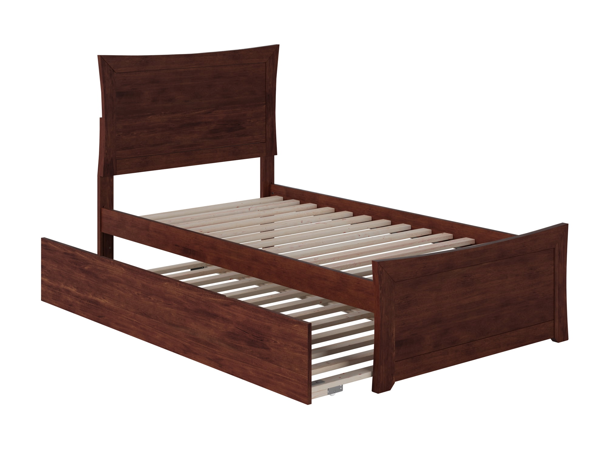 Metro Walnut Twin Platform Bed with Trundle and Slats