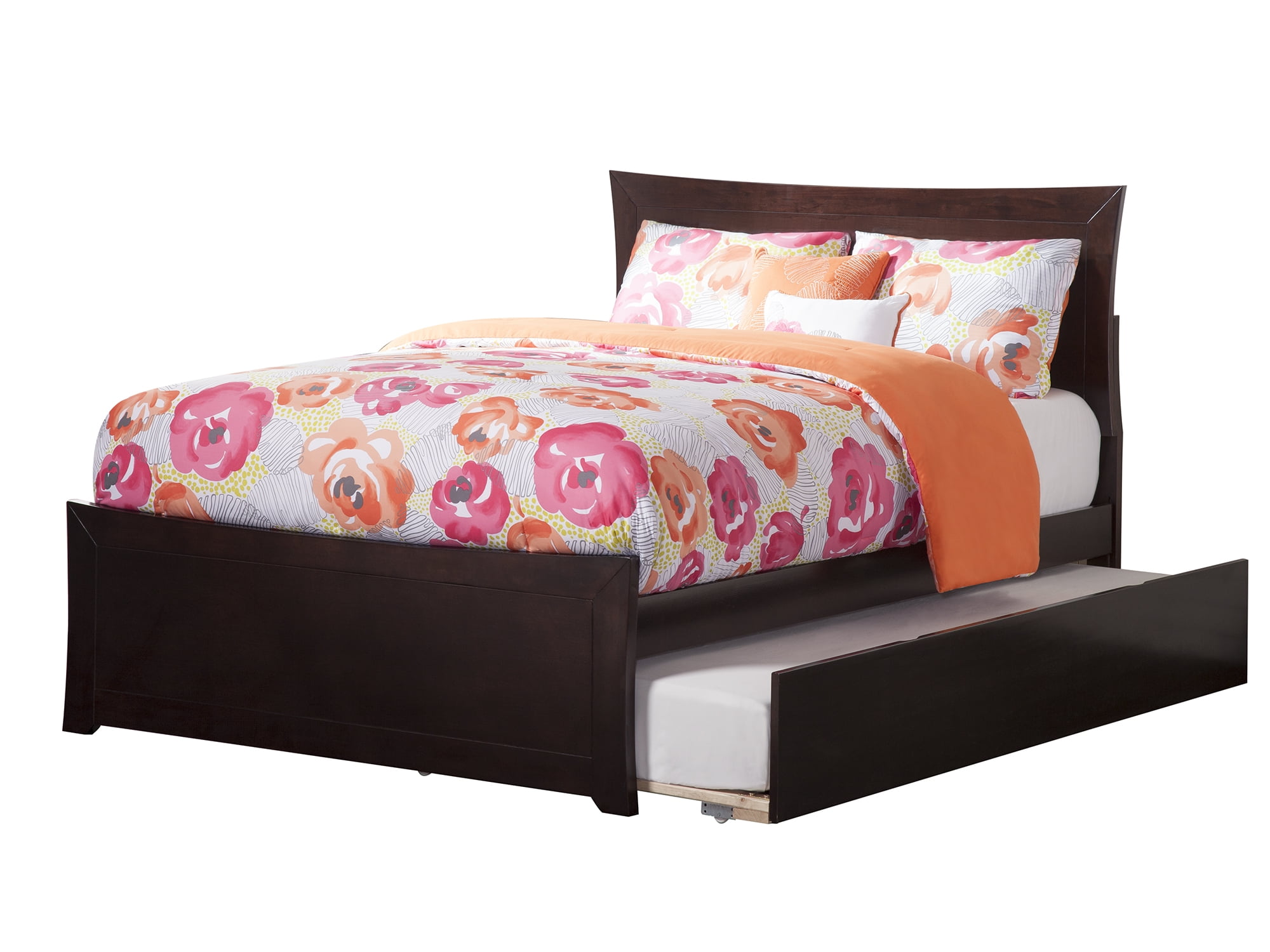 Espresso Full Wood Platform Bed with Trundle and Headboard