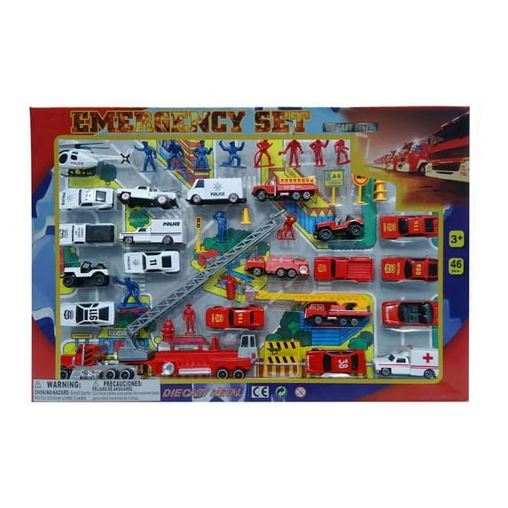 Metro Police Force & Fire Rescue Emergency Crew 44 Piece Mini Toy Diecast Vehicle Play Set, Comes with Street Play Mat, Variety of Vehicles and Figures