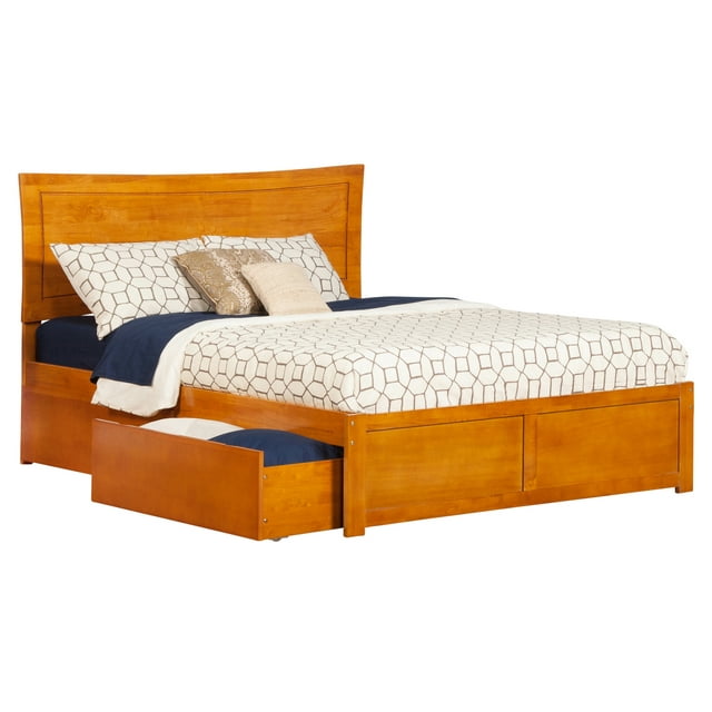 Metro Queen Platform Platform Bed with Flat Panel Foot Board and 2 Urban Bed Drawers in Caramel Latte