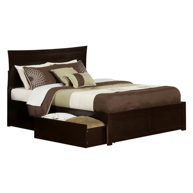 Metro Queen Platform Platform Bed with Flat Panel Foot Board and 2 Urban Bed Drawers in Espresso