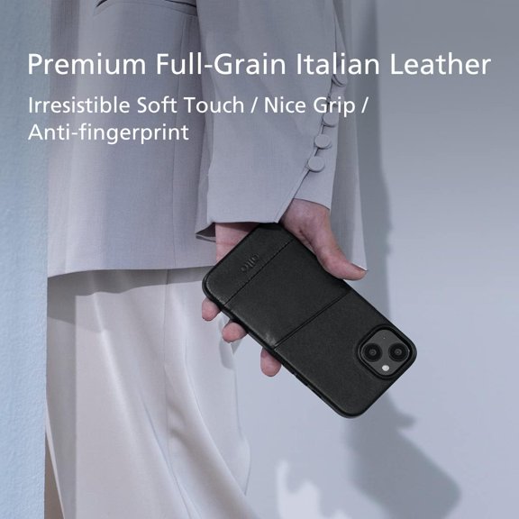 Metro Series Leather Card Case for iPhone 16e and iPhone 14 and iPhone 13 - Handmade Italian Wallet with Slot & Drop Protection (iPhone 16e and iPhone 14 and iPhone 13, 6.1 inch, Raven Black)