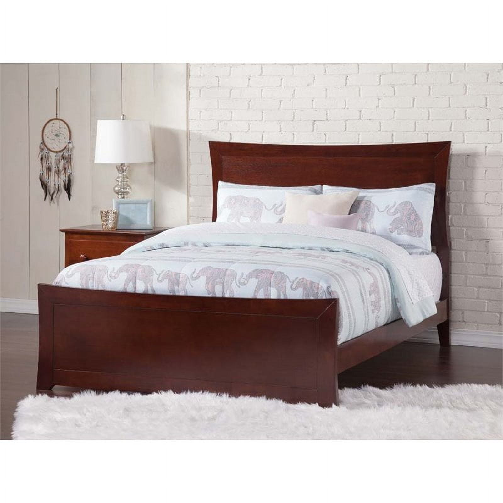 Walnut Full Upholstered Wood Platform Bed with Headboard