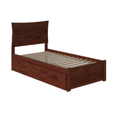 Metro Twin Extra Long Bed with Footboard and Twin Extra Long Trundle in Walnut