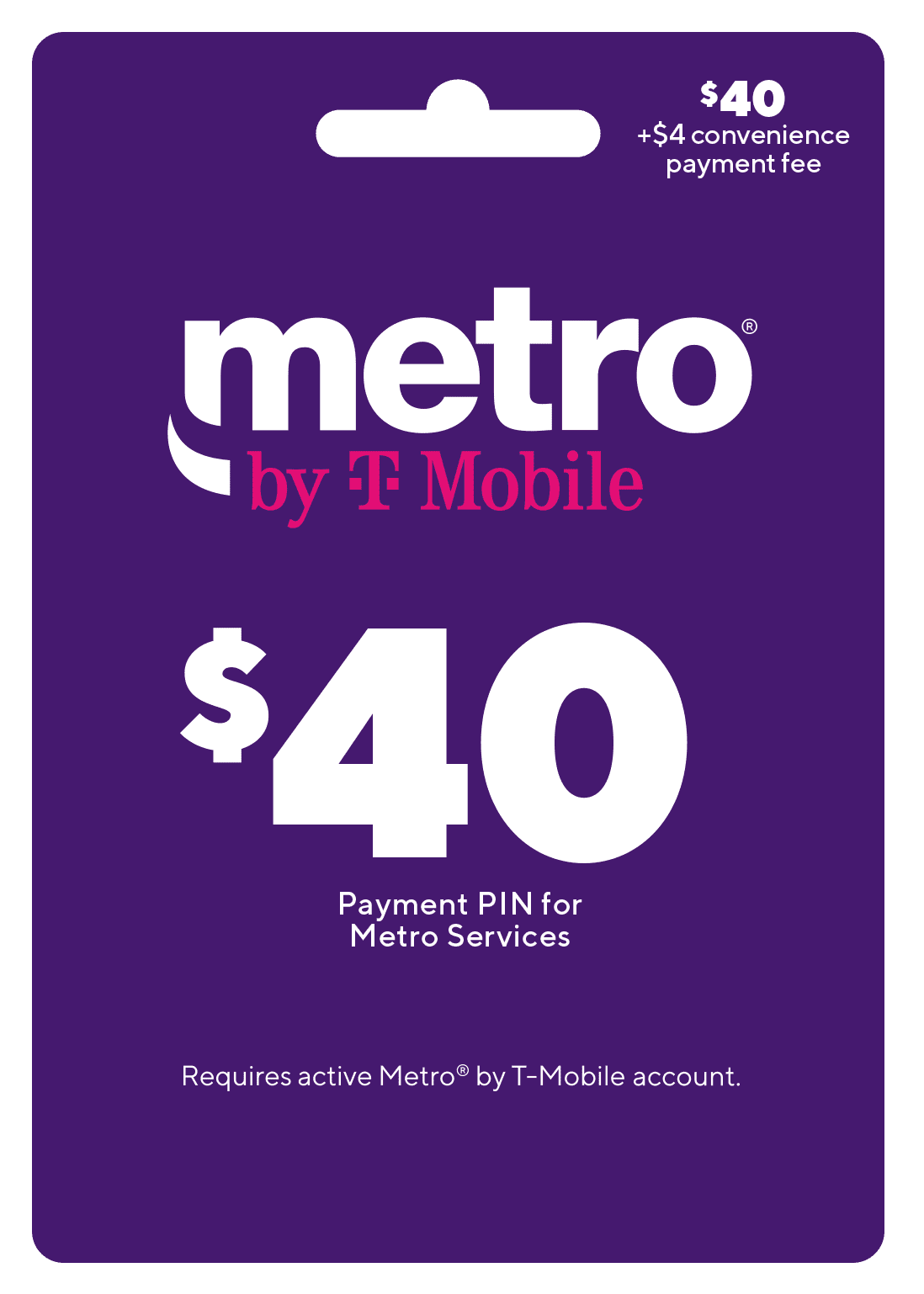 Metro By T Mobile 40 Payment PIN W 4 Convenience Fee Email Delivery